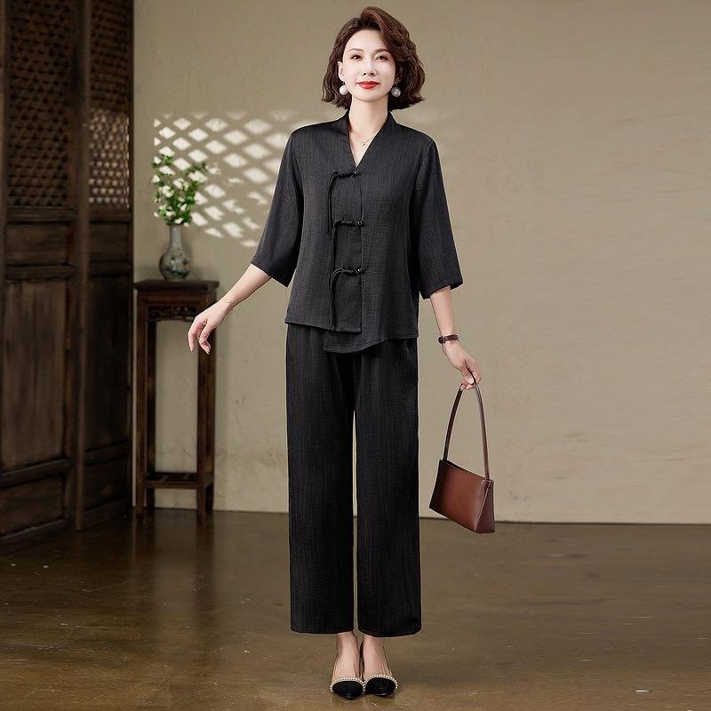 

2026 Summer New Chinese Style Fashionable Two-Piece Blouse Set for Women Over 50 4XL (130-145 jin)