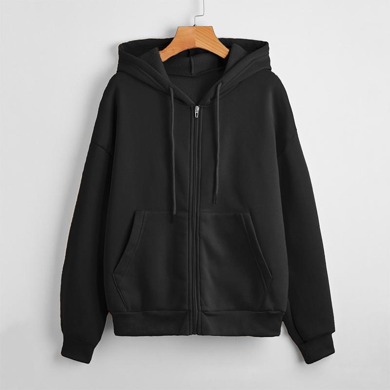Women's Fleece Sweatshirt Solid Color Long-sleeved Jacket Zipper Casual Loose Top