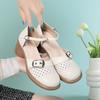 4cm Vintage Round Head Breathable Cutout Buckle Hole Shoes Summer Platform Sandals 2025 Med Block Heels Leather Sandals Office