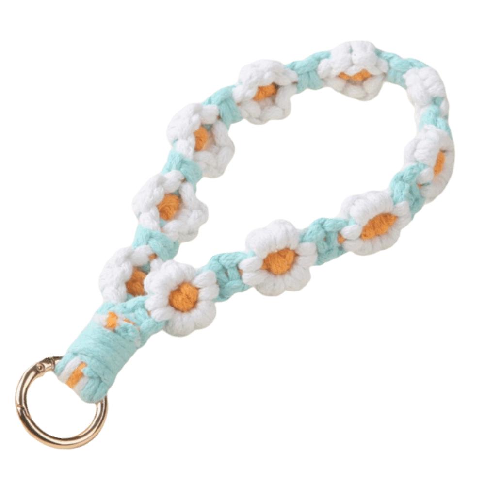 

Daisy Flower Phone Wristband Cotton Rope Daisy Flower Keyring Boho Style Phone Lanyard Phone білий/синій