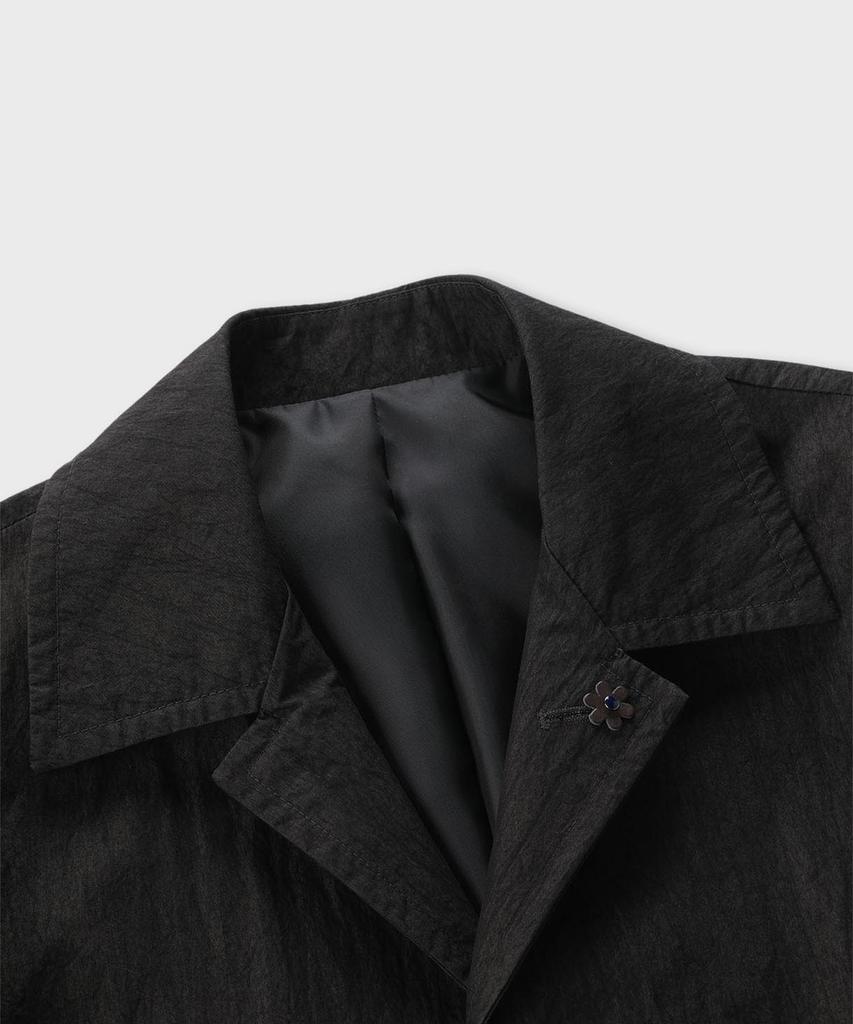 Panicale Cotton Blend Collared Trench Coat [Black]