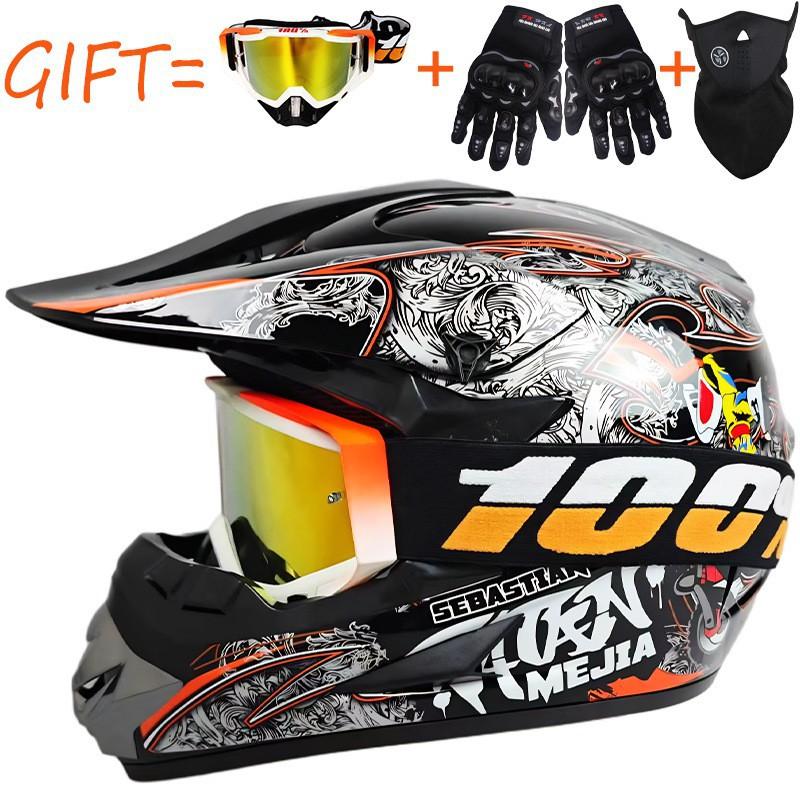 Equipped With 100% Goggles + Gloves Mask Off-road Helmet Mountain Biking Downhill Youth Go-kart
