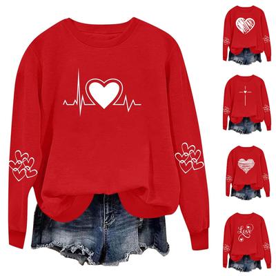 Women's Fashionable Casual Long-Sleeved  Neck Valentine's Day Print Pullover Sweatshirt