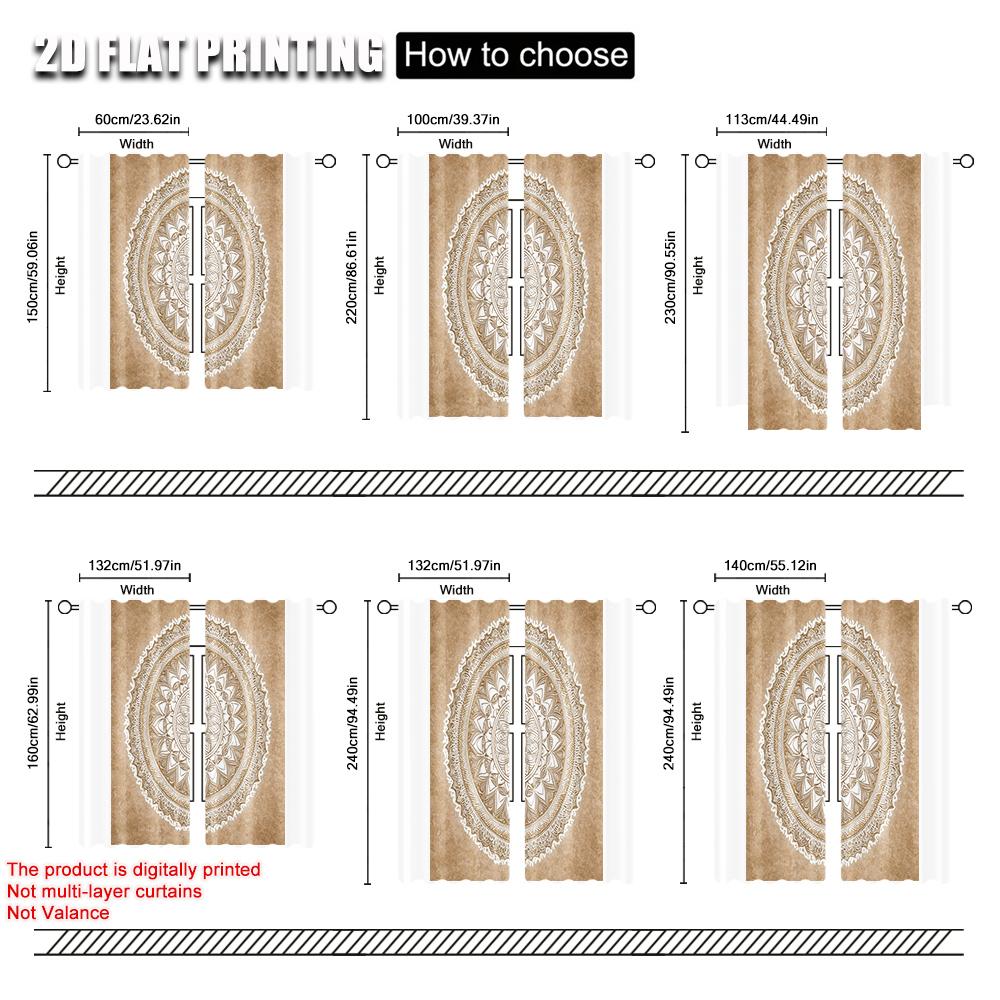 2pcs, Window Curtain 2D Plane Printing Bohemian Mandala Versatile Polyester Fabric (without Rod) Festive Perfect for Bedroom,