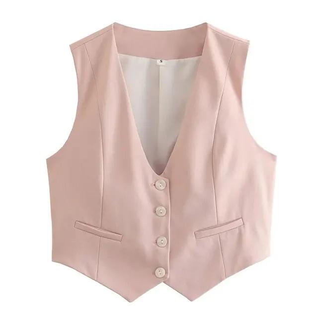 Spring Summer Vest for Women Elegant Fashion V-Neck Sleeveless Short Waistcoat Tops Single-Breasted Slim Vest Y2K Streetwear