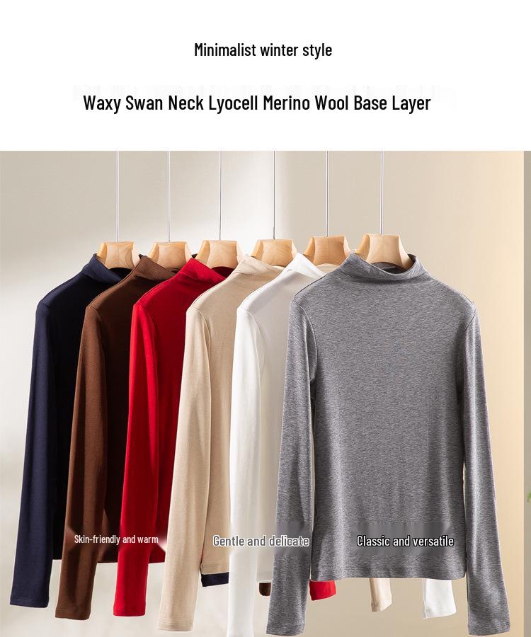 Winter Minimalist Swan Neck Lyocell Merino Wool Base Layer - Warm, Skin-Friendly, Elastic Innerwear