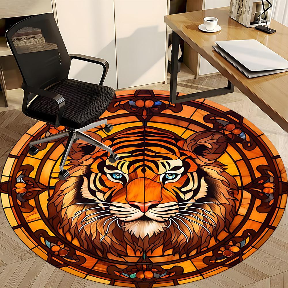 1PCTiger Stained_Glass Office Round Area Rug,  Mat Suitable For Office, Under Office Chairs Bedroom Living Room Home Decor, Room Deco