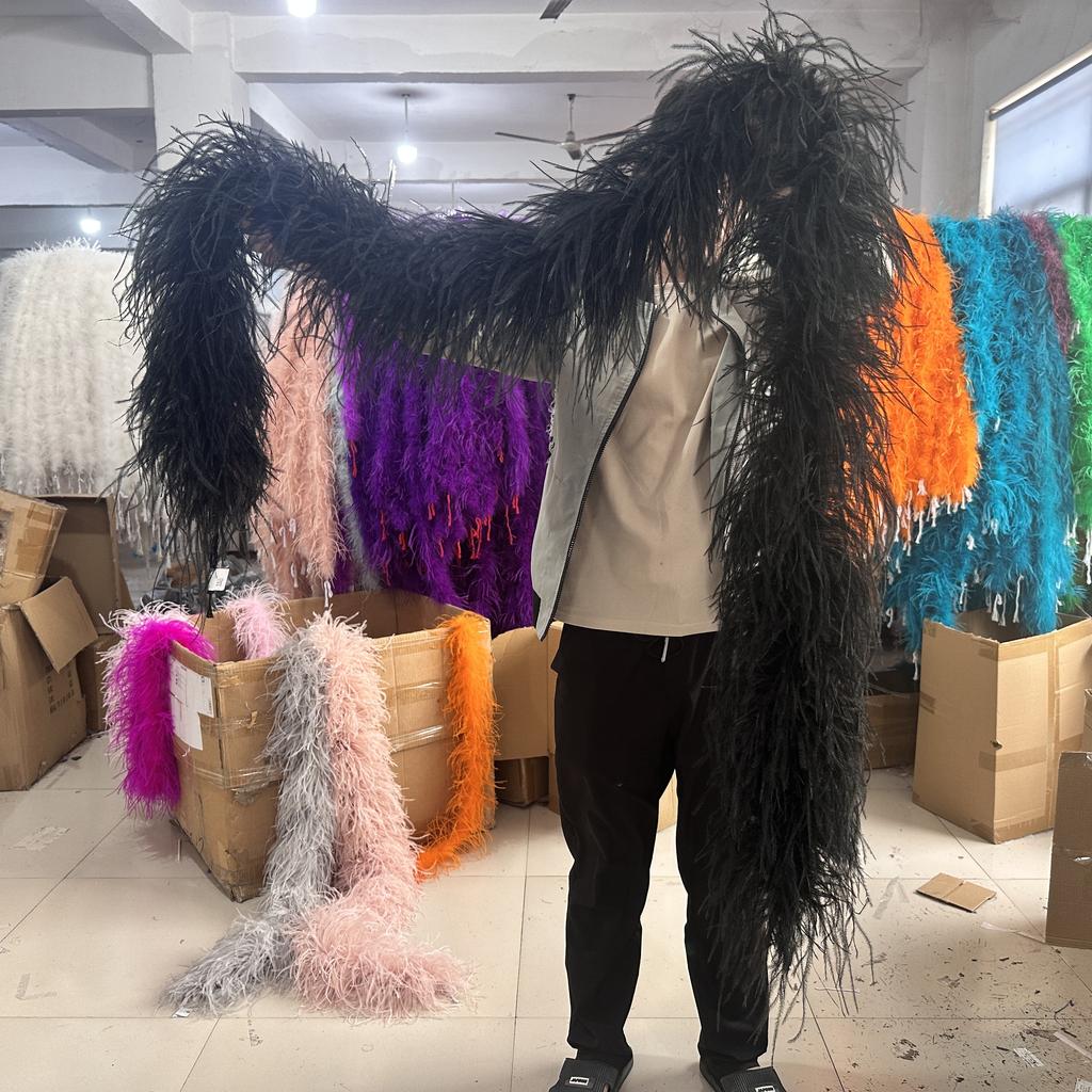 DIY Colorful Ostrich Feather Boa 6Ply Fluffy Shawl 0.5/1/2/3/4 Meter for Wedding Dress Carnival Performance Costume Party Decoration