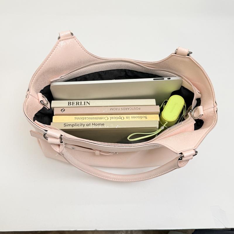 Leather Tote Bag with Belt Detail Elegant Design Women Shoulder Bag for Daily Use