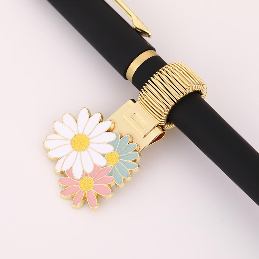 1Pc Daisy Flower Metal Pen Holder Clips Portable Paper Fix Clips Journal Notebook Pictures Pin Pocket Student School Tools