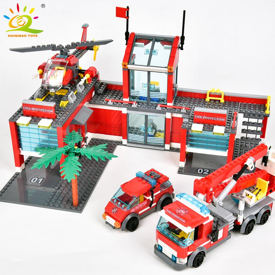 

756pcs Fire Station Model Construction Blocks Truck Helicopter Firefighter Bricks City Instructive Playthings Designed For Children Present