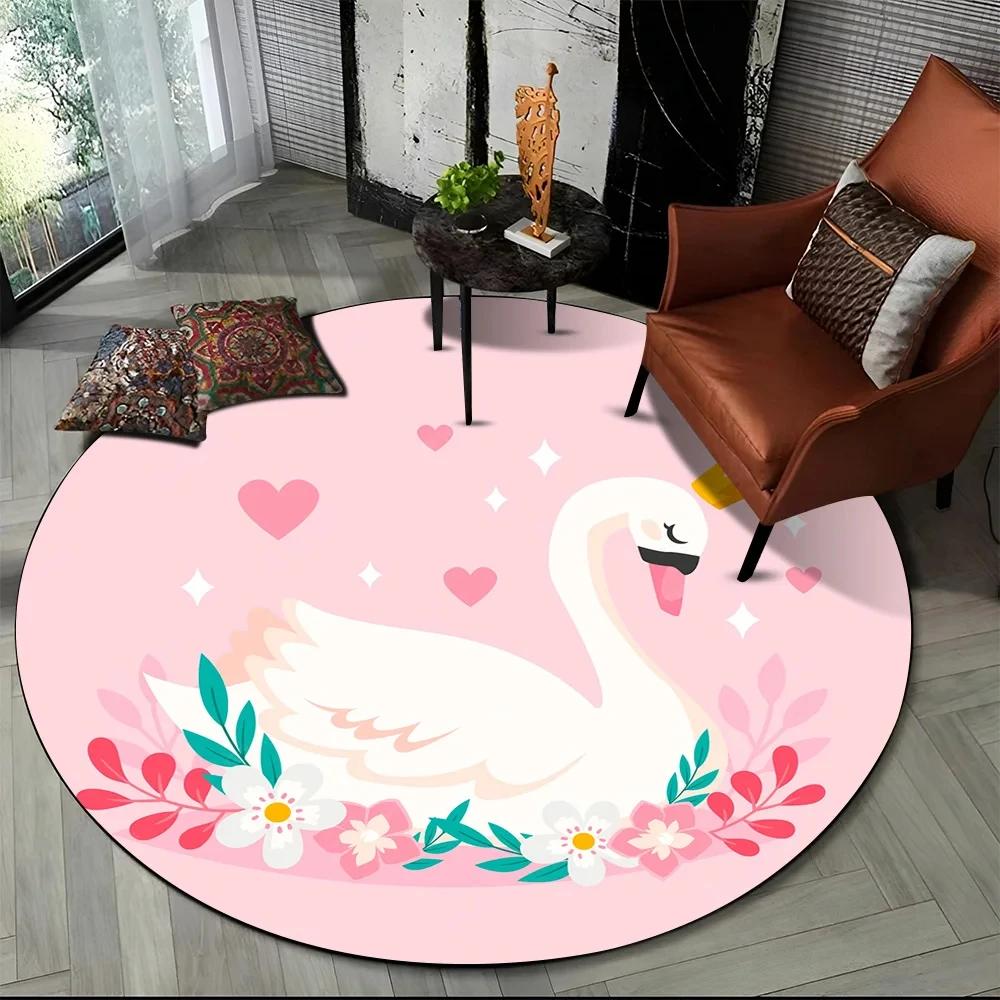 3D Cute Cartoon Swan Round Carpet Non-slip Area Rug for Living Room Sofa Bedroom Decor Circle Entrance Doormat Comfort Yoga Mat