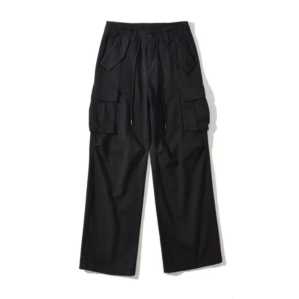 

Весна 2025 Женские повседневные брюки карго с высокой посадкой и множеством карманов M чёрный