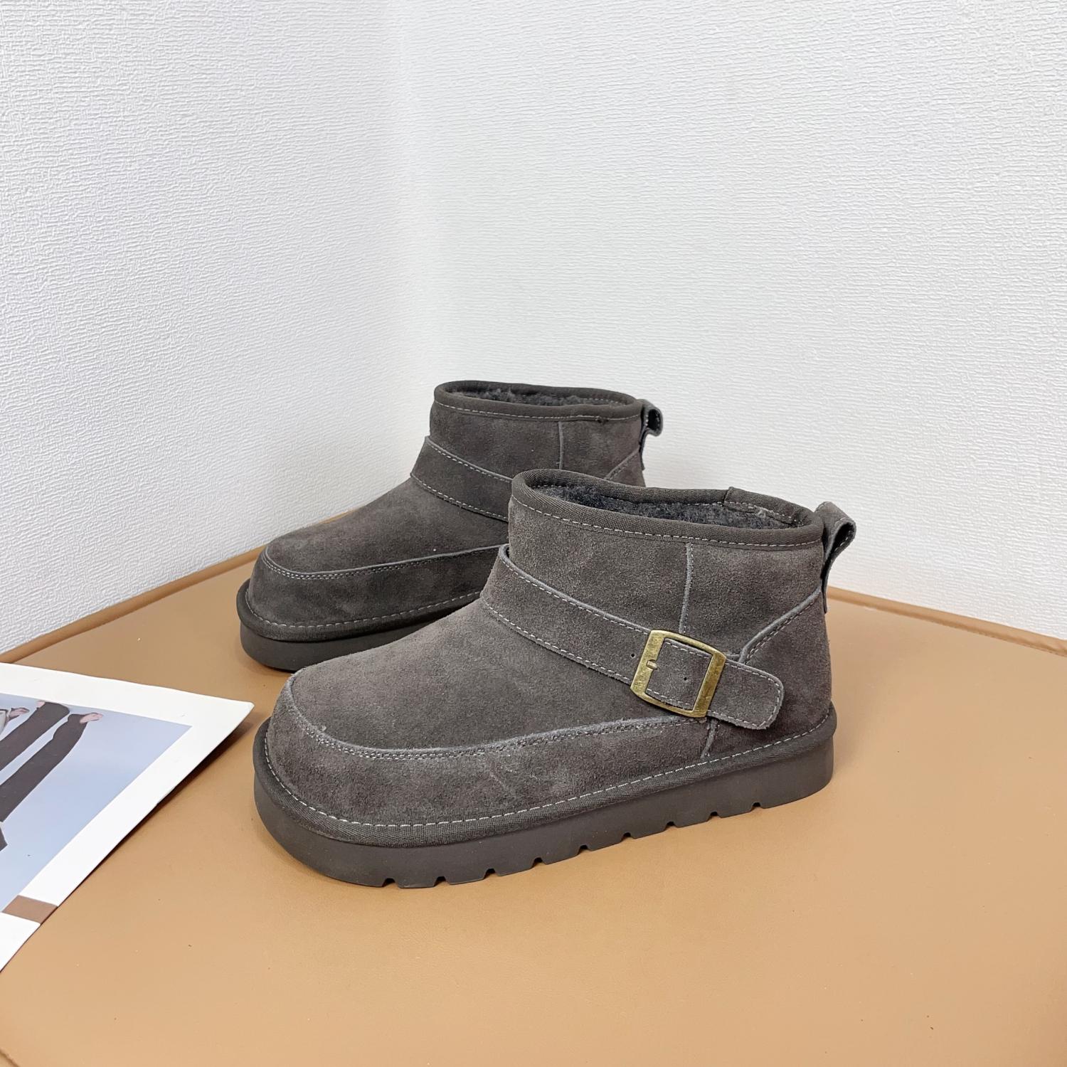 

Winter women s shoes low-heeled warm fleece frosted leather casual snow boots suede cotton snow shoes 39