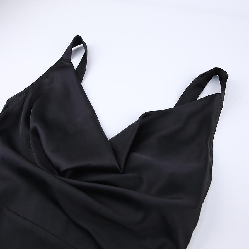 2024 Summer Ice Silk Little Black Dress - Elegant, Sexy Backless Long Skirt