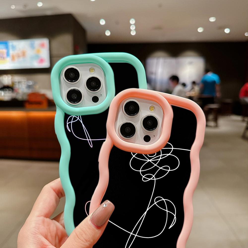 Custodia morbida per telefono Macaron Big Wave per iPhone 11 12 13 14 15 Samsung A14 A15 A23 A24 A25 A54 A55 Xiaomi Redmi Note 13 Cover A18 Love Yourself Flower art