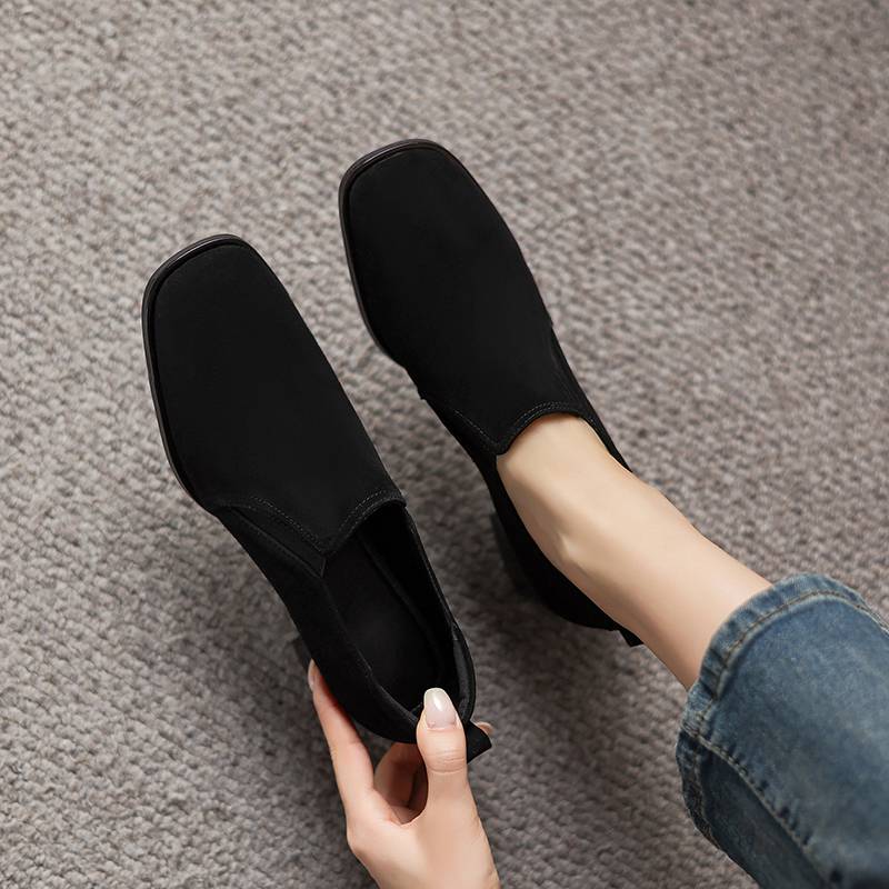 

Krazing Pot Suede Round Toe Med Heels Spring Autumn Shoes Big Size 42 Retro Fashion Slip on Deep Mouth Pumps 34 чёрный