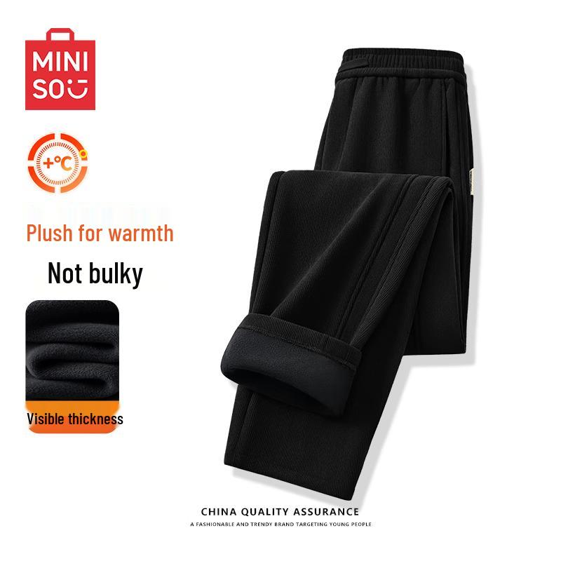 MINISO Men's Autumn/Winter Plush-Lined Casual Curved Pants