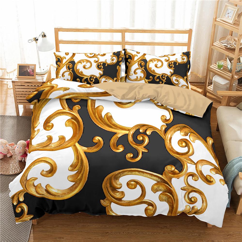 Dark Gold Theme Duvet Cover Set 3D Print Polyester Comforter Cover King Queen Twin Full Size for Men Women Kid Girls Bedding Set