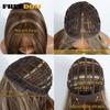 FREEDOM Gerade Geschichtete Synthetische Spitze Front Perücke Mit Pony 20 Zoll Ombre Braun Blond Vorgeschnittene Spitze Perücken Rosa Cosplay Perücke