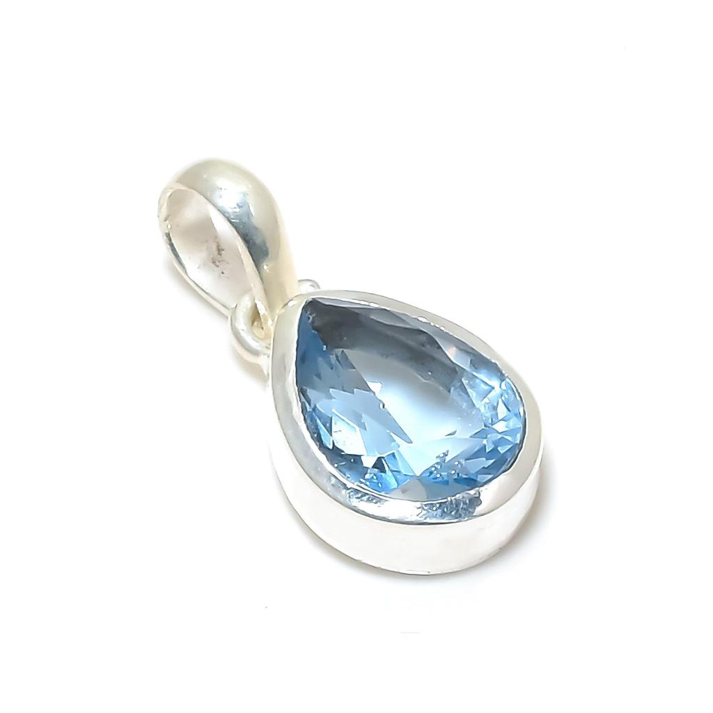 Beautiful Aquamarine Gemstone Silver Pendant In 925 Sterling Silver - Handmade Pear Design, Everyday Wear Minimalist Jewelry Party Wear Gift