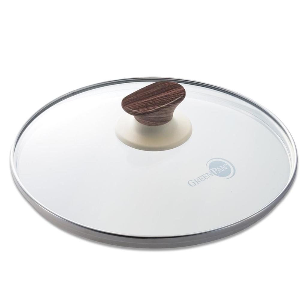 GreenPan Glass Lid 24cm Fully Physically Reinforced WoodBee Exclusive Knob Does Not Get Hot Wood Look CW002466-002