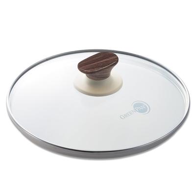 GreenPan Glass Lid, 24cm, Fully Reinforced, Woodbee Dedicated Knob, Stays Cool, Wood-Look, CW002466-002