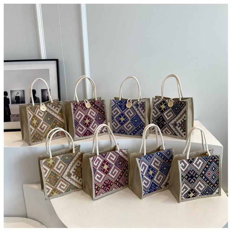 Fashionable Ethnic Style Canvas Bag For Women Small Square Bag With Button Closure