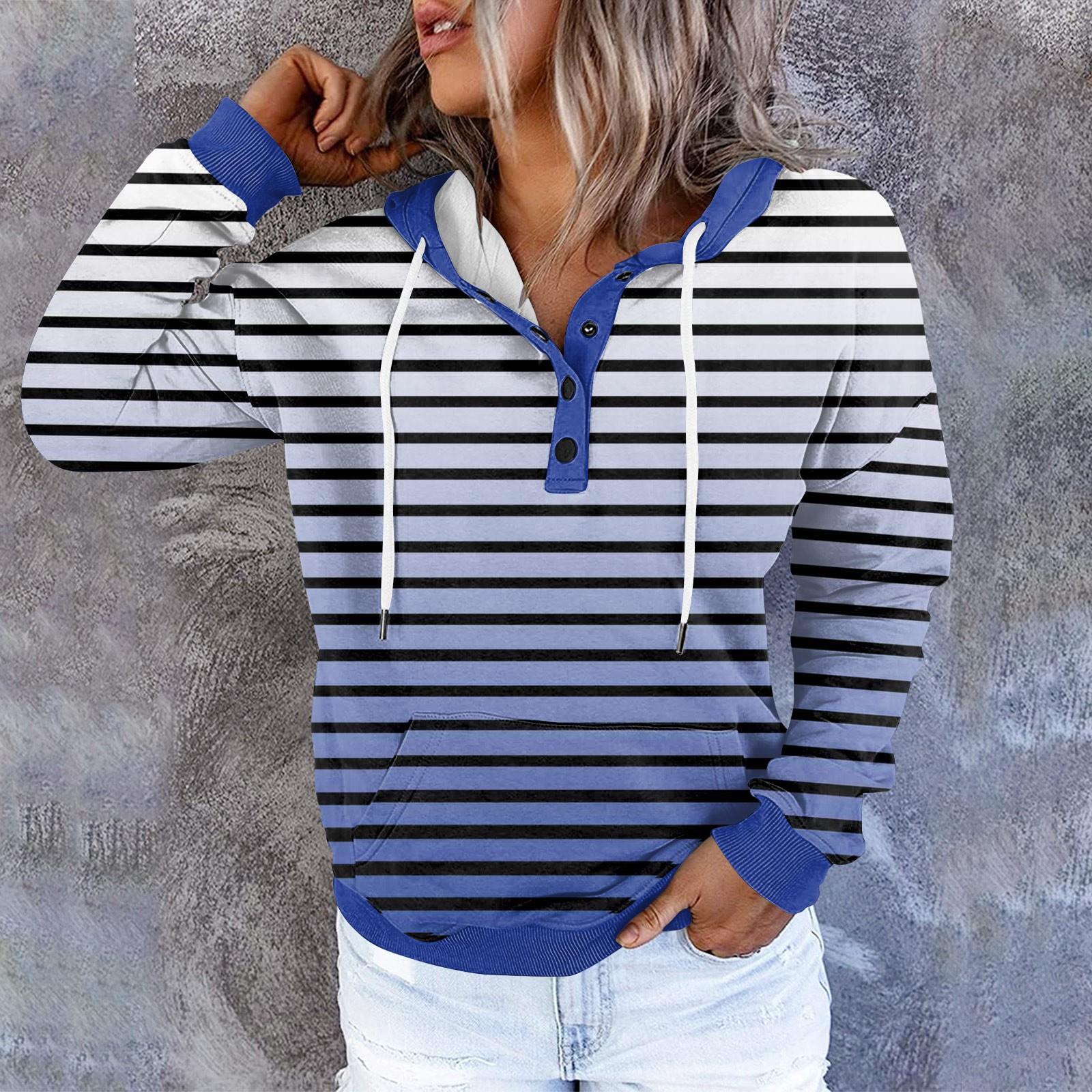 

Женские толстовки с капюшоном на пуговицах и шнуровке, пуловеры, повседневные топы с длинными рукавами, рубашки M синий