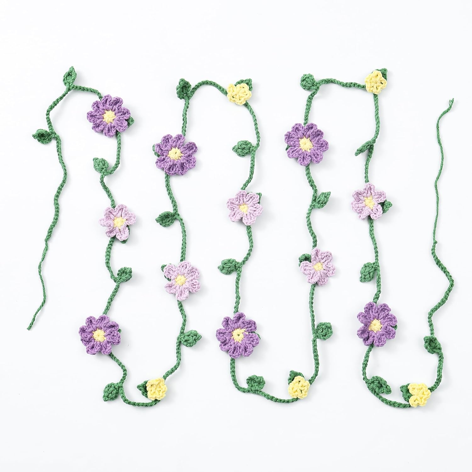 Handmade Crochet Flower Garland, Knitting Wool Spring Bunting Floral Ornaments, Colorful Flower Hanging Garland for Boho 1st Birthday Party Supplies,