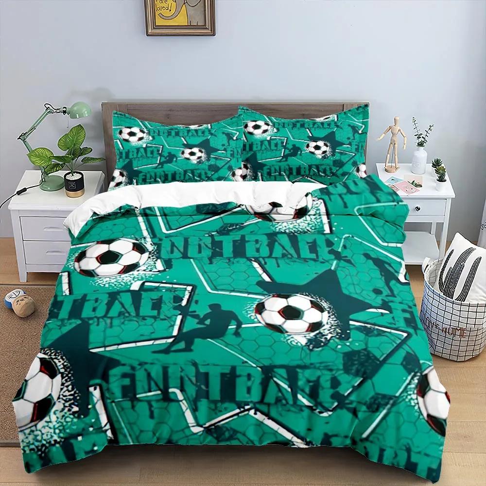 Football Duvet Cover Set King Size Simple Black White Comforter Cover 3D Soccer Sport for Kids Boys Girls Polyester Bedding Set