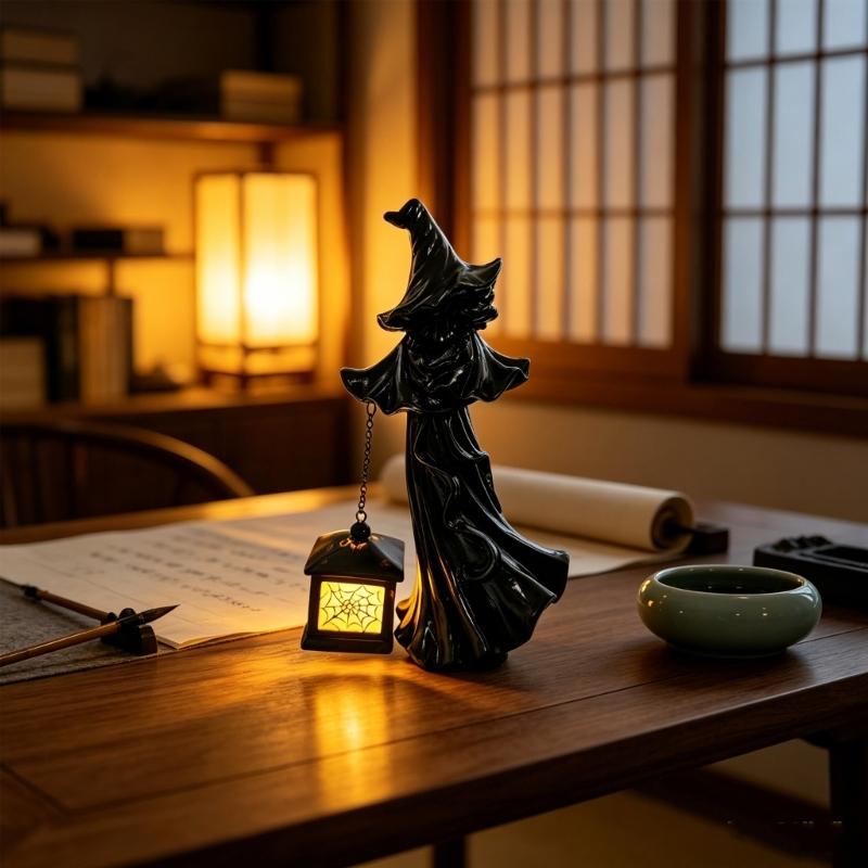 Witches Lamp Gothics Decors,Witches Table Lamp with LED Lantern,Unique Night Lights for Bedroom Desk Halloween Home Decors