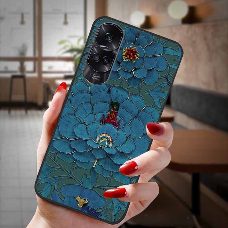 For Honor 90 Lite 5G Case 3D Flower Relief Emboss Silicon Back Cases For Honor 90 Cover Honor90 Pro 90Pro 90Lite Soft Protective