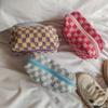 Knit Check Pouch B Cosmetic Mini Sanitary Napkin Square Zipper Cotton
