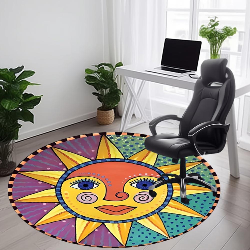 1pc Sun Mandala Carpet, Round Non Slip Durable Large Size Office Carpet, Suitable for Office