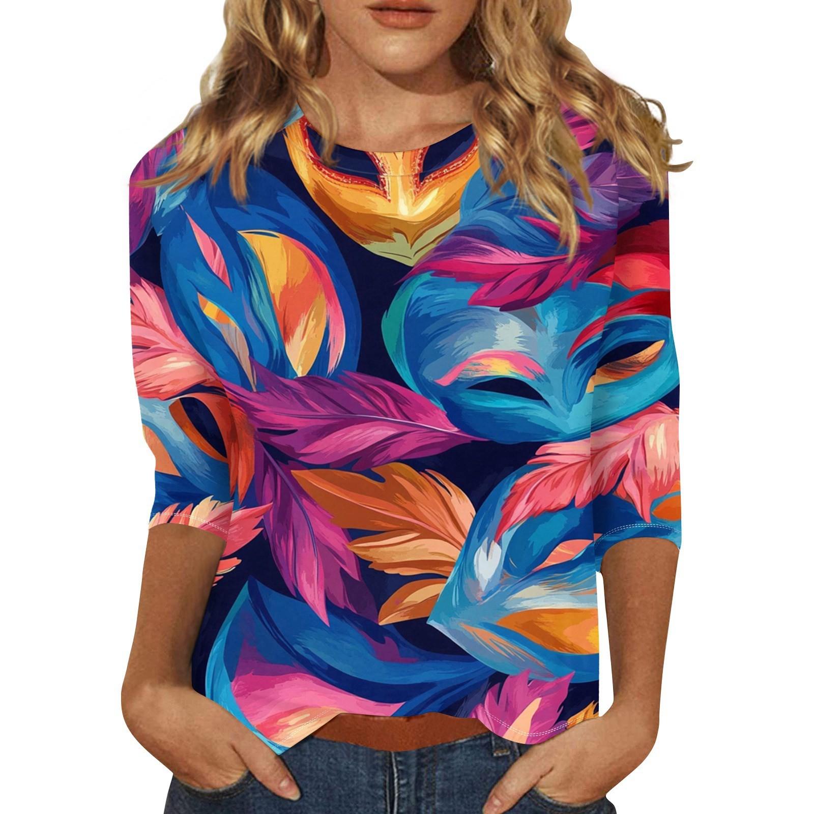 

Женская мода свободный повседневный топ с семью рукавами и круглым вырезом с карнавальным принтом XXXXL