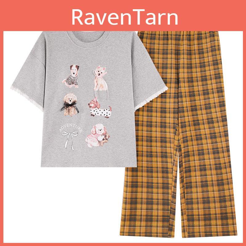 Girls Short Sleeve Long Pants Sleepwear Suit With Chest Padding Light Thin Fabric For Home And Sleep Comfort