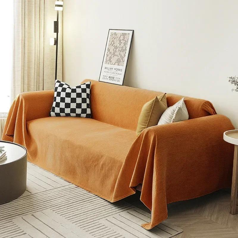 Modern Minimalist Chenille Sofa Towel Cover Solid Color Anti Cat Scratch Sofa Mat Four Seasons Universal Sofa Cover