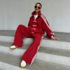 226 Fashion Button Striped Tracksuit Retro Stand Collar Jacket Wide Leg Sweatpants Two Piece Set
