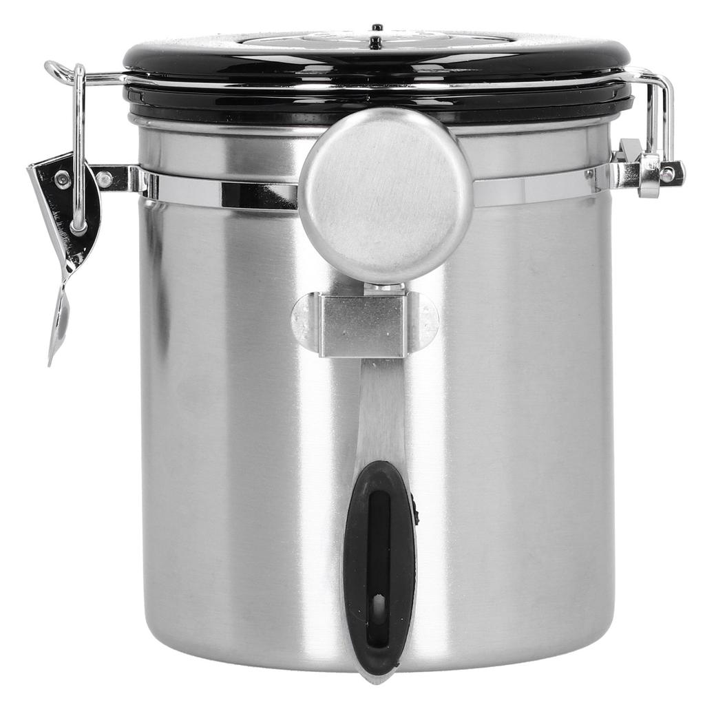Coffee Beans Sealing Jar Canister Container with Exhaust Valve Spoon for Home KitchenSilver