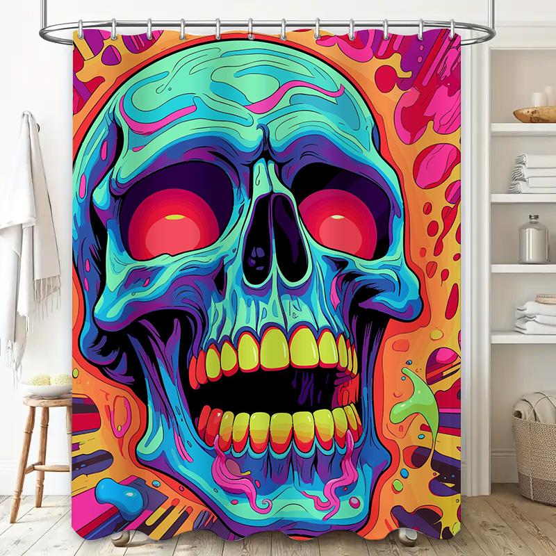 Tuniu Psychedelic Skull Shower Curtain Vibrant Colorful Horror Art Bathroom Decor Scary Unique Gift 126X180Cm