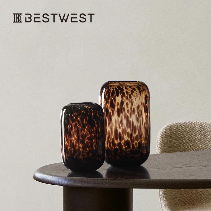 

Amber Leopard Print Glass Vase for Home Decoration - Designer Hydroponic Flower Pot
