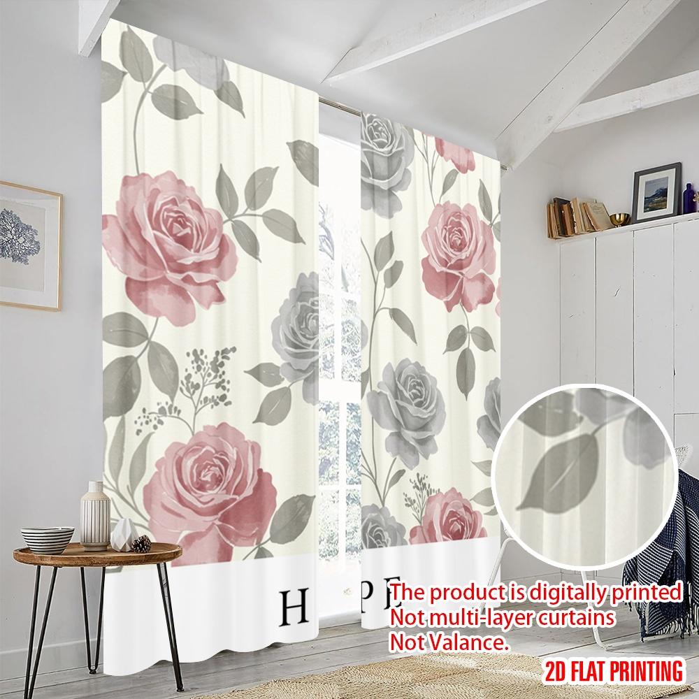 2pcs 2D Flat Printing Curtain Floral Roses Hope Polyester Without Electricity Holiday Decorations for Outdoor and Home Garden