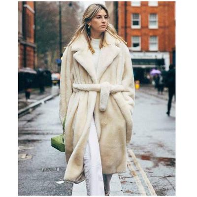 Faux Fur Furry Long Coat Women With Belt Thickened Warm Turndown Collar Female Plush Jacket Autumn Winter Fashion Lady Overcoat