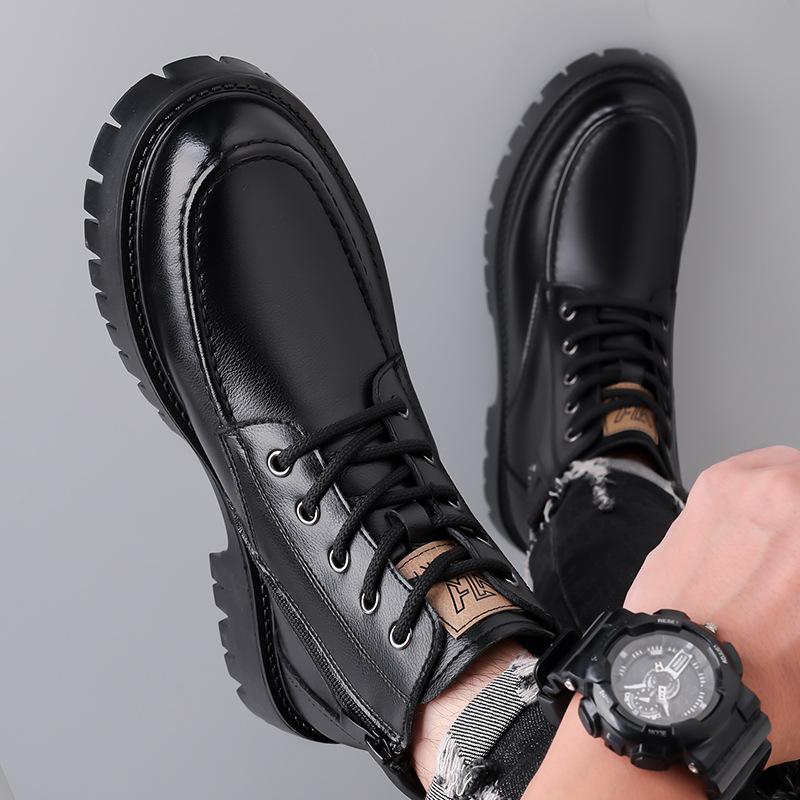 Winter new velvet Martin boots men's high-top mid-top men's trendy men's shoes British leather boots men's tooling boots