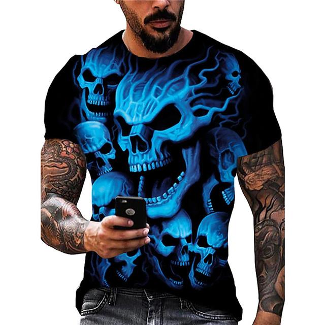 Pánské tričko Letní móda Téma lebky 3D Muži Cool Street Print Tričko Horror Series Tough Short Sleeve Muži Top Tričko velkých velikostí