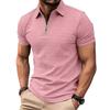Men's Casual Polo Shirt with Zip, Short-sleeved, Loose-fit, Plain-coloured, Versatile T-shirt