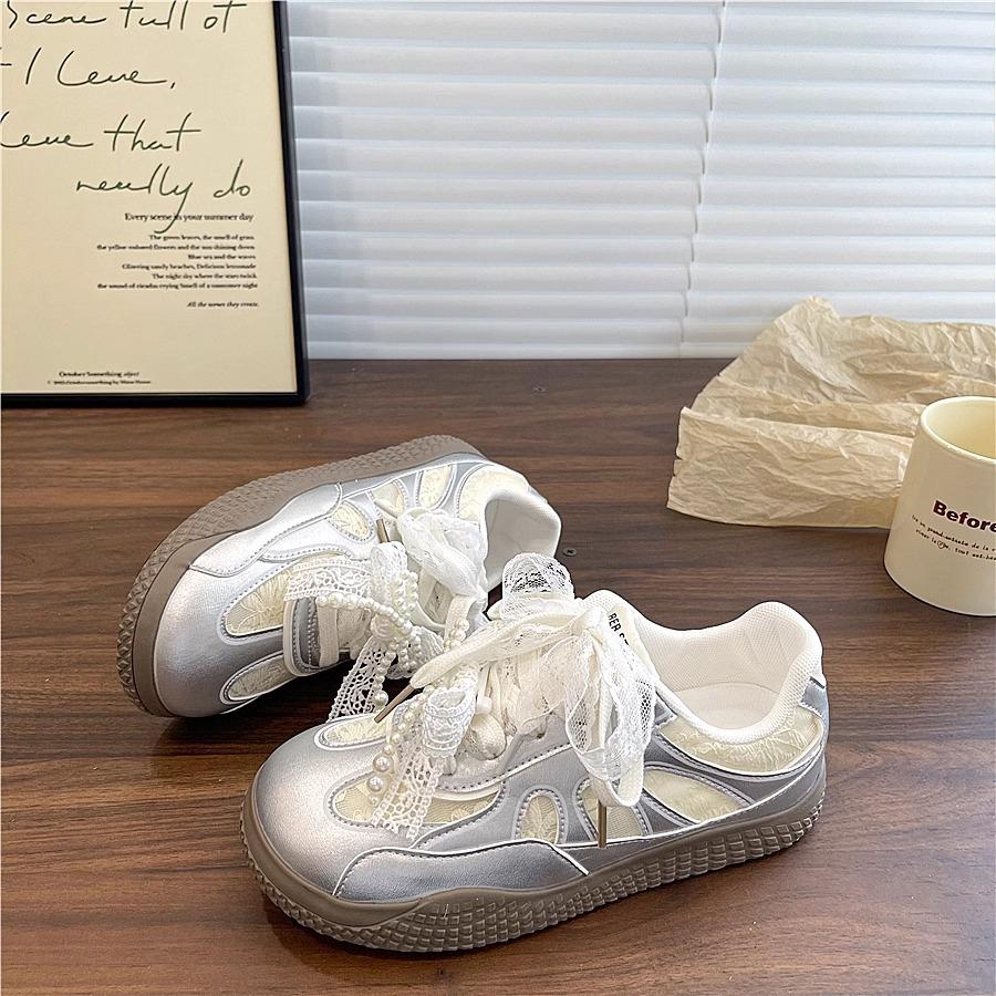 Women's summer ballet shoes lace breathable white shoes versatile casual board shoes
