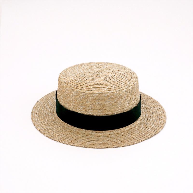 Straw straw hat French British Panama flat top straw hat woven women's summer vacation seaside beach top hat