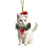 Christmas Pendant 2D Acrylic Cat Wearing Xmas Wreath Charm Car Hanging Ornament Home Office